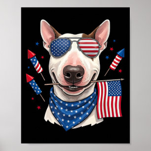 Poster Bull Terrier Cão Bandeira Americana Dos EUA Dia Da