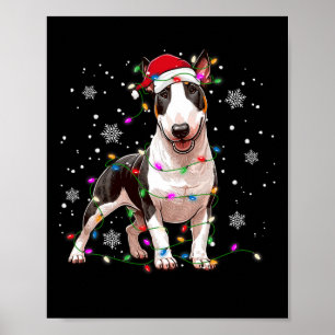 Poster Bull Terrier Christmas Sweet Dog Xmas Lights Tre