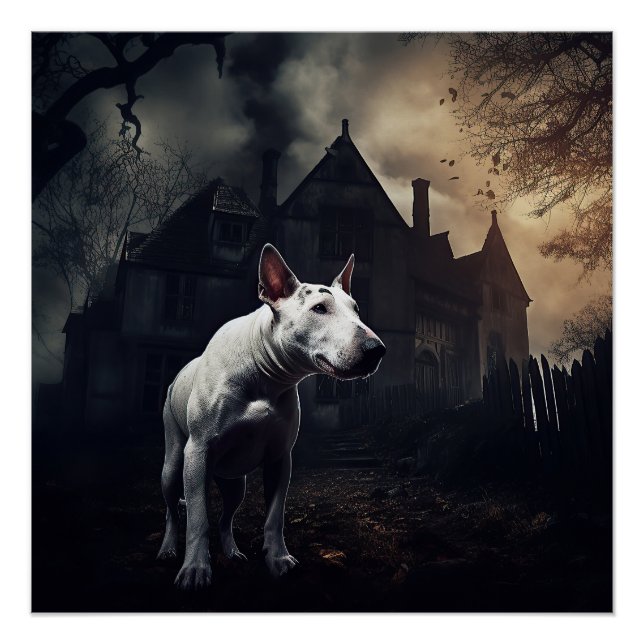 Pôster Bull Terrier Halloween Scary (Frente)