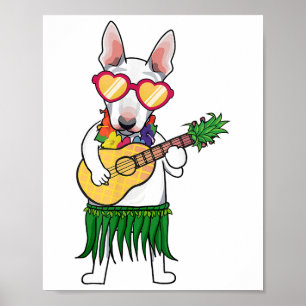 Poster Bull Terrier Hawaiian Costume Jogando Ukulele Summ