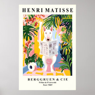Poster Bull Terrier no Banheiro Arte - Estilo Matisse