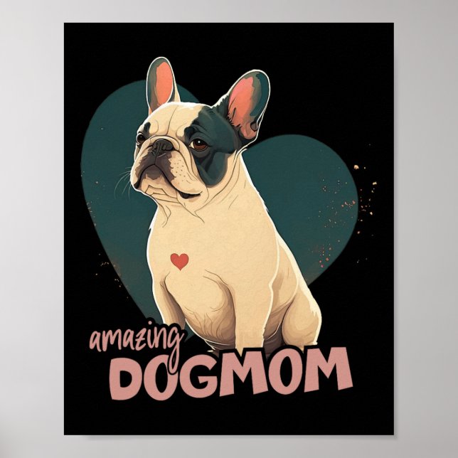 Poster Bulldog com fundo cardíaco (Frente)