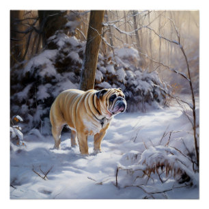Pôster Bulldog Deixe Nevar Natal Escovado