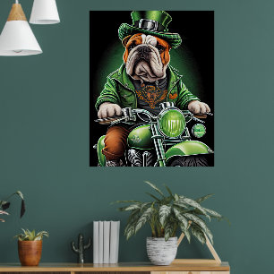 Poster Bulldog Dirigindo Bicicleta Dia de São Patrício