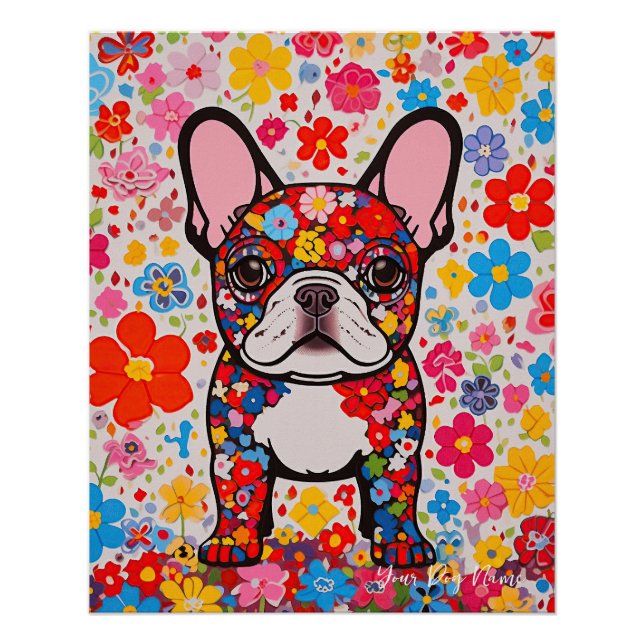 Pôster Bulldog e Flores Franceses 001 - Tailor jewel (Frente)