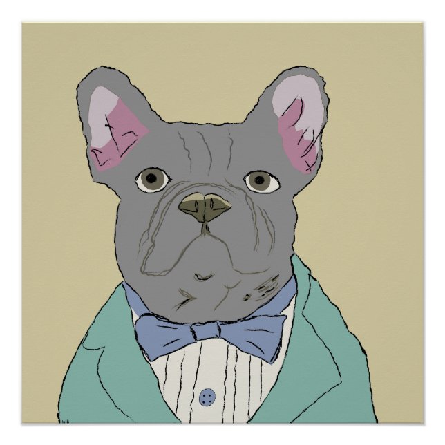Pôster Bulldog Francês Cinza (Frente)