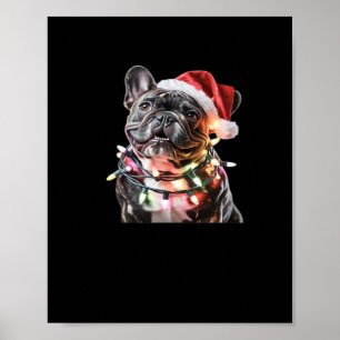 Poster Bulldog Francês de Chapéu de Papai Noel Envolvido