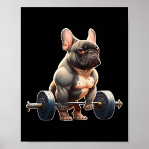 Poster Bulldog Francês Engraçado Fisiculturismo Academia 