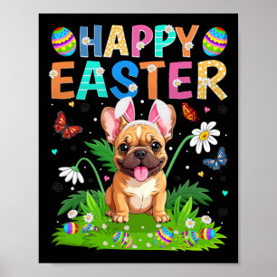 Poster Bulldog Francês Feliz Páscoa Caça aos Ovos Orelha