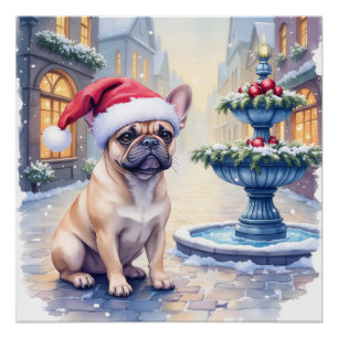Pôster Bulldog Francês Fonte da Cidade Nevada Papai Noel 