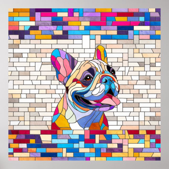 Poster Bulldog Francês - Frenchie - mosaico colorido (Frente)