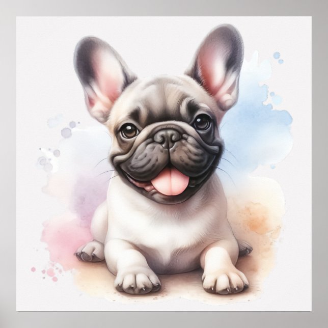 Poster Bulldog Francês na Cor da Água (Frente)