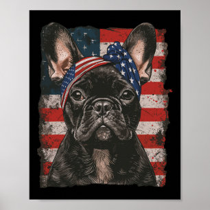 Poster Bulldog Francês Patriótico 4 De Julho EUA American