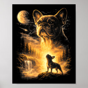 Poster Bulldog Francês Uivando Para a Lua Meme 90s Animal