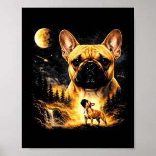 Poster Bulldog francês uivando para a lua retrô 90s