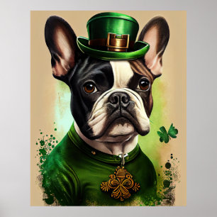 Poster Bulldog Francês vestido de Dia de São Patrício