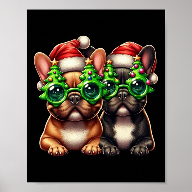 Poster Bulldog Francês Vestindo Árvore De Natal Homens Qu (Frente)
