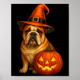 Poster Bulldog Halloween Cachorro Bruxa Abóbora Design Di