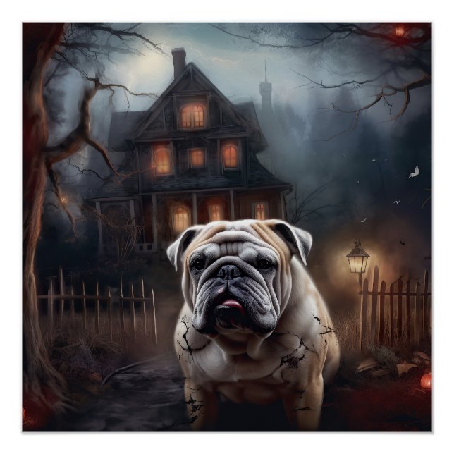 Pôster Bulldog Halloween Scary (Frente)