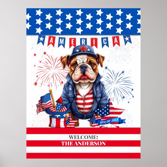 Poster Bulldog Happy 4 De Julho Dia Da Independência Da A (Frente)