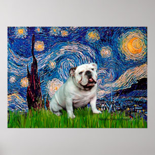 Poster Bulldog Inglês 8 - Noite Estrelada