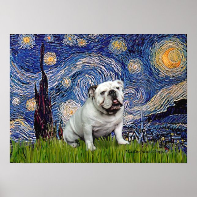 Poster Bulldog Inglês 8 - Noite Estrelada (Frente)