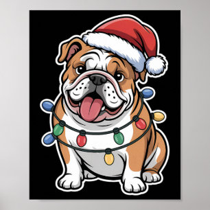 Poster Bulldog Inglês Embalado Em Luzes De Natal