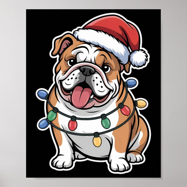 Poster Bulldog Inglês Embalado Em Luzes De Natal (Frente)