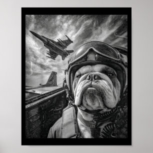 Poster Bulldog Inglês Engraçado Selfie Avião de Combate L