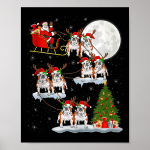 Poster Bulldog Inglês Papai Noel Trenó Voador Divertido M