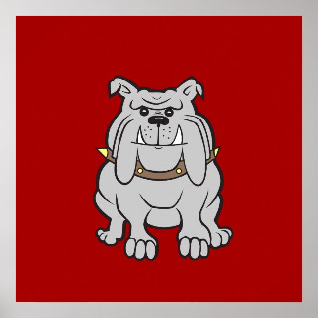 Pôster Bulldog Mascot on Red Dog Lover Gifts (Frente)
