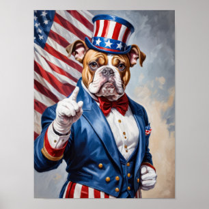 Poster Bulldog Patriótico na pose do Tio Sam