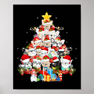 Poster Bulldog Santa Claus Xmas Tree Lights Feliz Natal