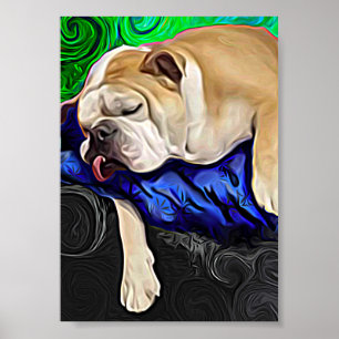 Poster Bulldog sonha com cão-cama artístico