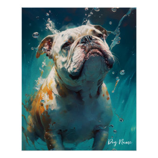 Pôster Bulldog swimming in water 001