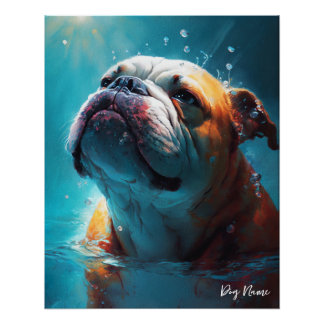 Pôster Bulldog swimming in water 005