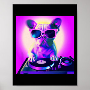 Poster Bulldog Vaporwave Dj Dog Aestética Meninas