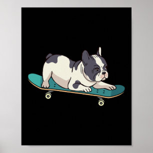 Poster Bulldogue Francês de Skate Cachorro de Skate