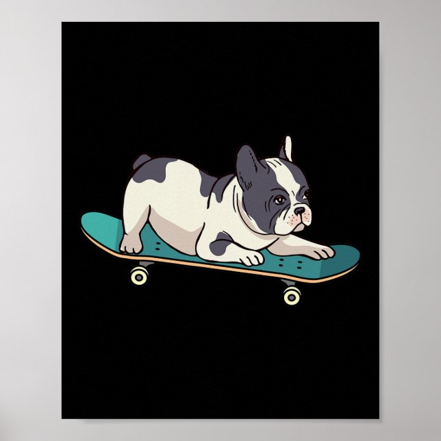 Poster Bulldogue Francês de Skate Cachorro de Skate (Frente)