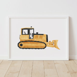 Poster Bulldozer Amarelo Decoração Quarto Infantil