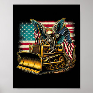 Poster Bulldozer Bandeira Americana Halloween Caveira 