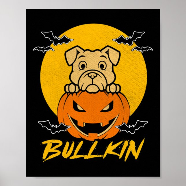 Poster Bullkin Halloween Engraçado Bulldog Halloween Pump (Frente)