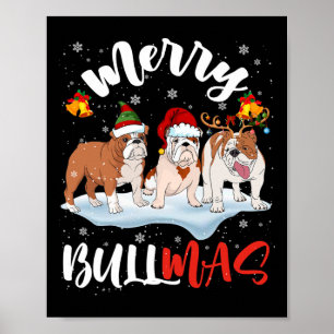 Poster Bullmas Diversão Papai Noel Rena Elfo Bulldog Nata
