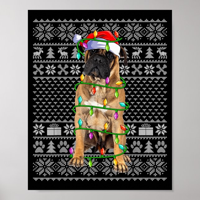 Poster Bullmastiff Christmas Lights Ugly Sweater Funny Pe (Frente)