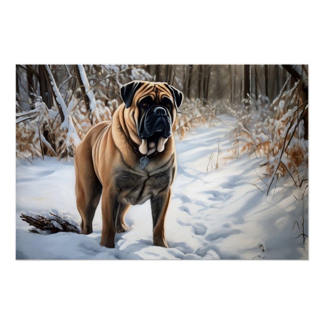 Pôster Bullmastiff Deixar Neve Natal (Frente)