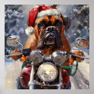 Poster Bullmastiff Dog Andando na Moto Natal