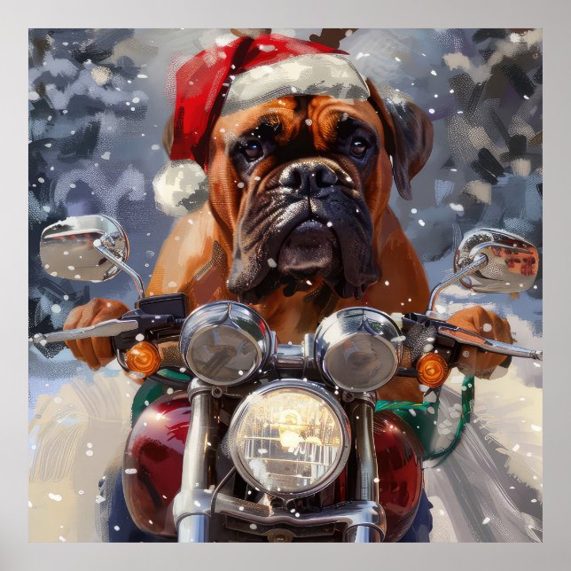 Poster Bullmastiff Dog Andando na Moto Natal (Frente)