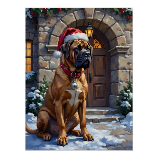 Pôster Bullmastiff Dog Guardian of Christmas Manor Art (Frente)