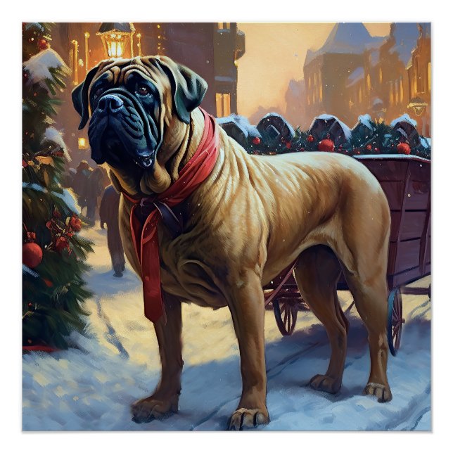 Pôster Bullmastiff Natal Festivo (Frente)
