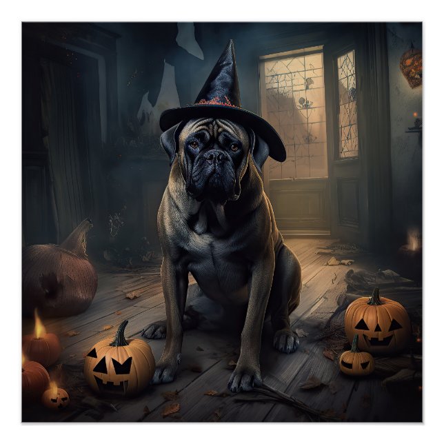 Pôster Bullmastiff Pumpkins Halloween Scary (Frente)